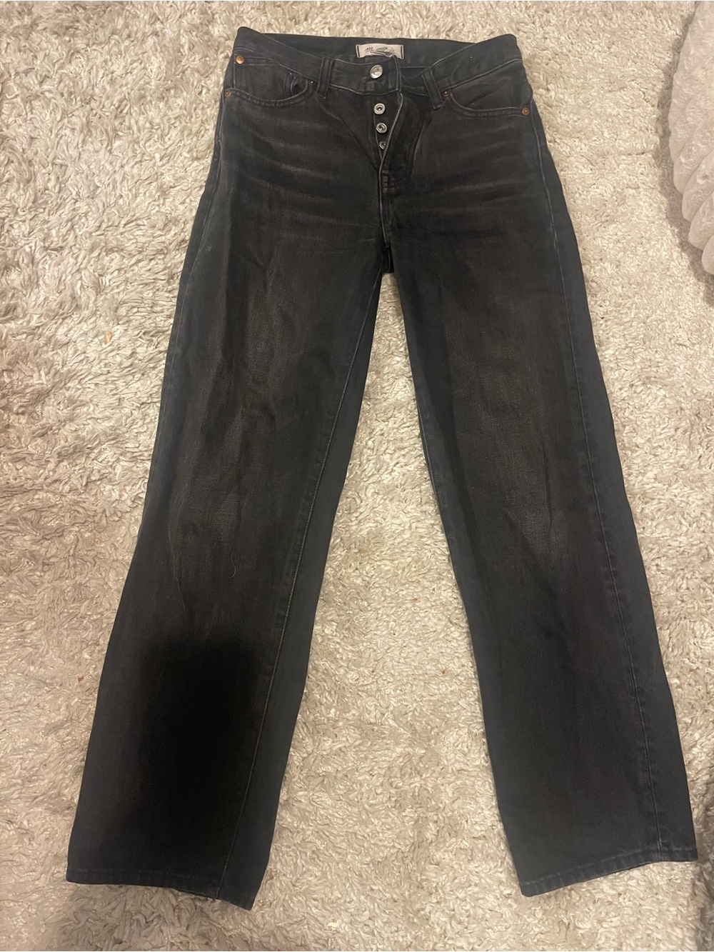 Madewell Low-Slung Straight Jeans Faded Black Button Fly Size 23